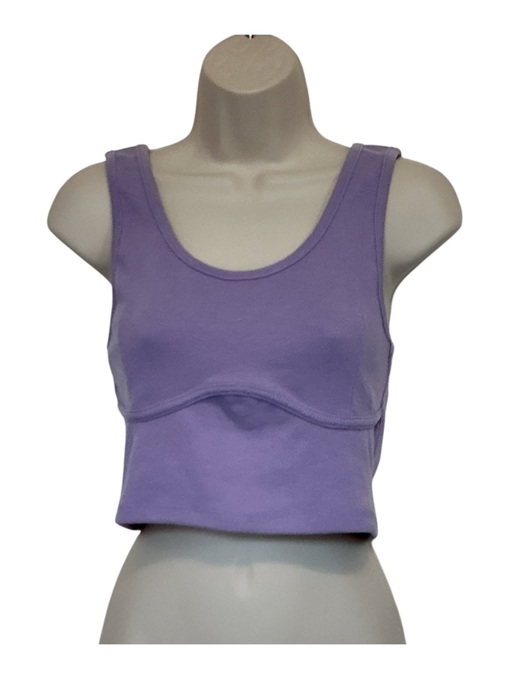 NWT Signature8 Purple Ribbed Crop Tank Top Stretch Size Large Scoop Back